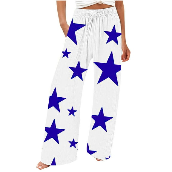Cmfcve Women's Novelty Pants Star Printed Stretchy Elastic Waisted Straight Leg Pants Plus Size Loungewear Sweatpants with Pocket