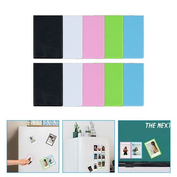 OFFIGAM Set of 10 Magnetic Photo Frames for Refrigerator, Assorted Colors PVC Photo Holders for Family Display