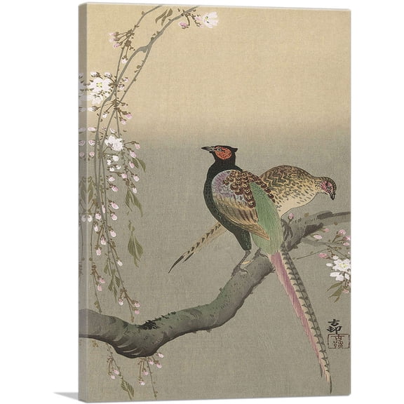 ARTCANVAS Two Pheasants On a Branch Canvas Art Print by Ohara Koson - Size: 18" x 12" (0.75" Deep)