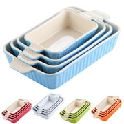 MALACASA, Series Bake, Rectangular Baking Dish Set of 4 (9"/11"/12"/13.3"), Oven to Table Baking Dish with Ceramic Handles Ideal for Lasagne/Pie/Casserole/Tapas, Blue