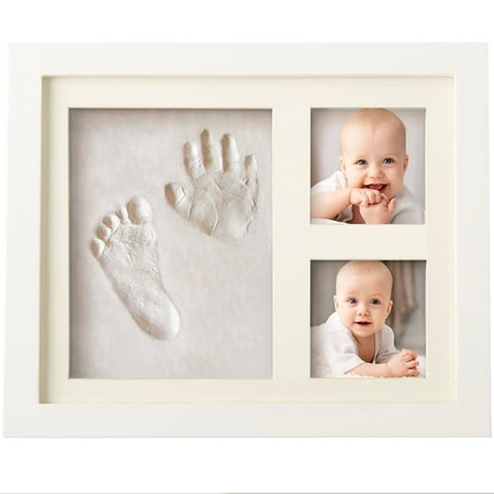 BEST BABY HAND & FOOTPRINT PICTURE FRAME KIT for Boys and Girls, Cool & Unique Baby Shower Gifts for Registry, Memorable Keepsakes Decorations for Room Wall or Table Decor, Premium Clay & Wood