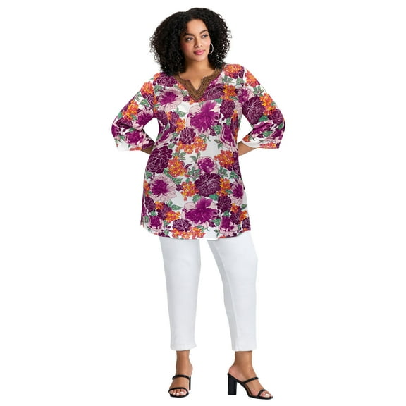 Avenue Women's Plus Size Beaded Embellishment Tunic