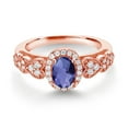 thumbnail image 2 of Gem Stone King 18K Rose Gold Plated Silver Blue Iolite and White Moissanite Engagement Ring for Women | 0.83 Cttw | Oval Checkerboard 7X5MM | Gemstone Birthstone | Size 9, 2 of 3