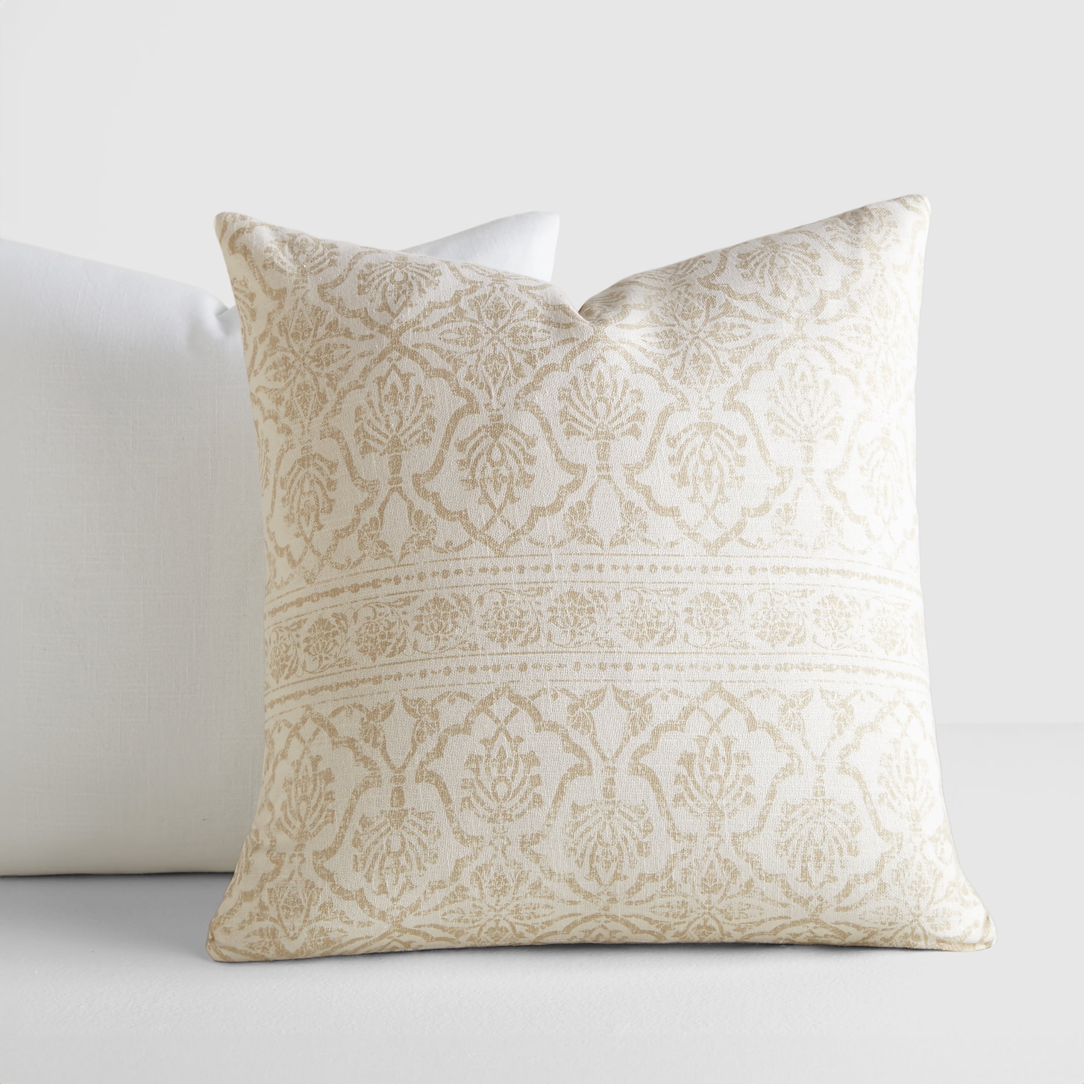 Noble Linens 2-Pack Cotton Slub Decor Throw Pillows - Antique Floral Natural