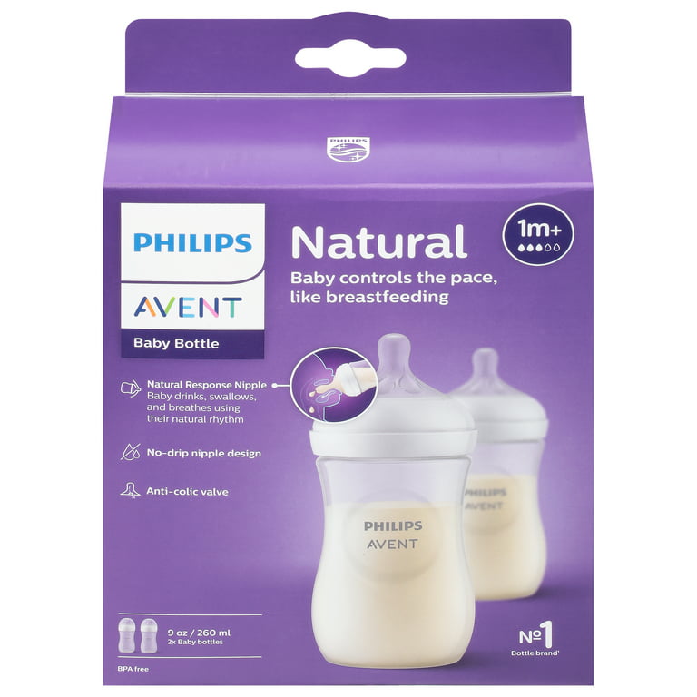  Philips AVENT Natural Baby Bottle with Natural Response  Nipple, Purple, 9oz, 4pk, SCY903/34 : Baby