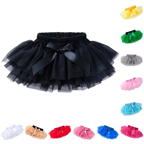 XAOFW Girls Solid Color Layered Tutu Skirt Elastic Stretch Waist Fluffy Mini Skirt With Bow Kids Ballet Dance Birthday Party Skirts Soft Skirts 0-3 Months