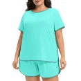 thumbnail image 2 of Cueply Women’s Plus Size Pajama Set Short Sleeve Sleepwear Loungewear 2 Piece Soft Top & Drawstring Shorts with Pockets, 2 of 7