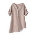 thumbnail image 7 of Otvok Plus Size Women's Cotton Linen Shirts Casual Comfortable Striped Print Short Sleeve V-Neck Summer Blouse, 7 of 7