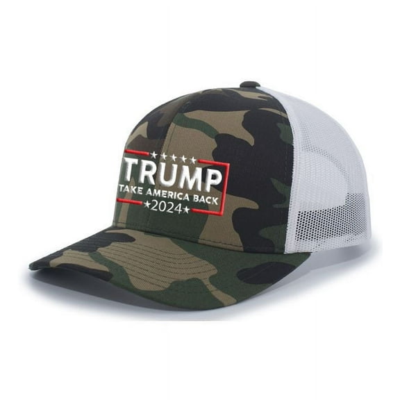 Trump 2024 Take America Back Republican Conservative Mesh Back Trucker Hat- Army/White