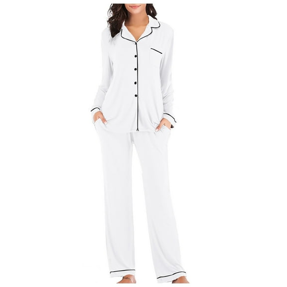 Lixiuxyad Petite Pajama Set Pajamas Women's Long Sleeve Sleepwear Soft Button Down Loungewear Set Nightwear