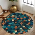 thumbnail image 2 of Round Rugs 8 Ft, Teal Orange Abstract Art Non Slip Area Rugs for Kitchen Bedroom Entryway, Geometric Modern Art Washable Carpet Runner Rug Floor Mats for Bedroom Home Decor, 2 of 9