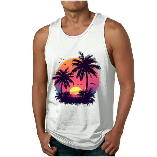 Camisetas de Tanque de los Hombres Tanque de los Hombres Incolor Gradiente de Impresión Cuello Redondo Correa Delgada Fuga Atrás Regular Casual Deportes Blusas de Tanque