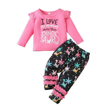 

Girl Letter Print Top Cartoon Dinosaur Pants Fashion Outfits 2pcs