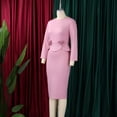 thumbnail image 4 of AURA Womens Elegant Knit Pencil Midi Dress Crew Neck Long Sleeve High Waist Solid Textured Floral, 4 of 10