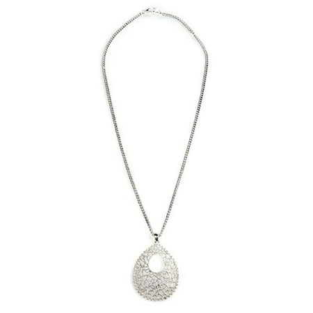 Alexa Starr 5718-N-S This pretty teardrop-shaped pendant by features a filigree web design with beaded edges. A rich textured finish adorns this silvertone base metal necklace, which comes complet
