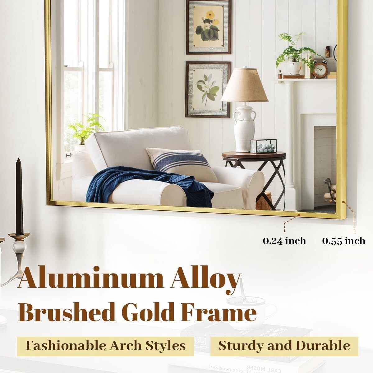Lumora 32"x48" Arched Wall Bathroom Mirror Wall-mounted Mirror with Aluminum Frame,Gold