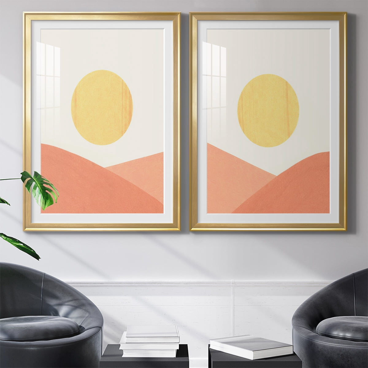 Wexford Home Simple Boho Sun I Premium Framed Print, 30.5" x 42.5" - Ready to Hang, Gold (Set of 2)