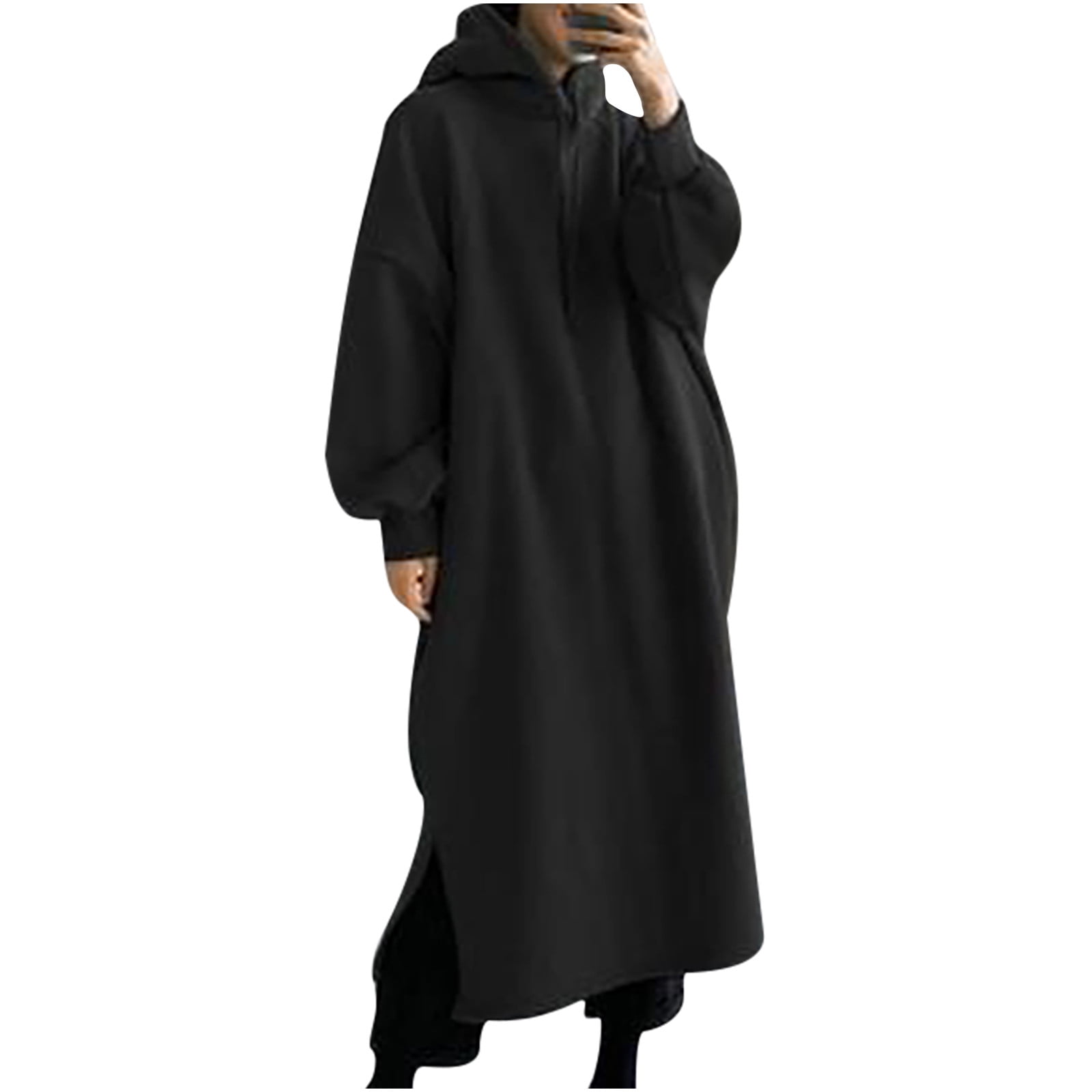 Women's Long Sweatshirt Dresses Crewneck Drawstring Pullover Casual Oversized Long Sleeve Hoodie