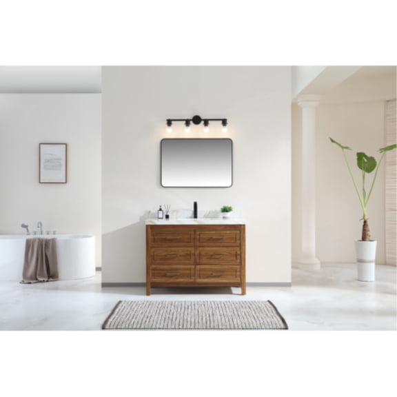 48" EBONY SINK VANITY LIGHT FINISH WITH WK-48 TOP 2" THICK WHITE NATURAL TOP