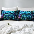 thumbnail image 4 of Erosebridal Teal Gamepads Sheet Set Twin,Geometric Plaid Bedding Sets Twin Size,Video Game Twin Sheet Sets,Microfiber Gamer Room Decorative,3pcs, 4 of 7