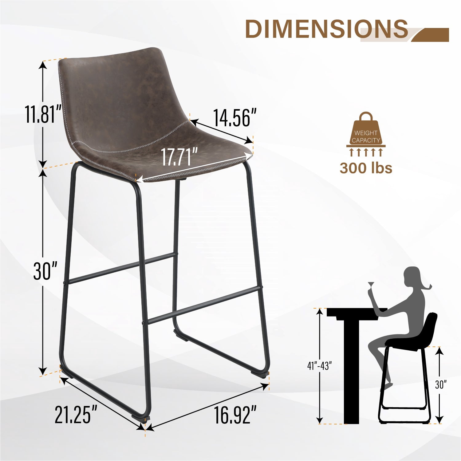Summit Living 30 inch Height Bar Stools Set of 2 with Back for Kitchen PU Leather Stools Chairs, Brown