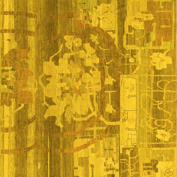 Ahgly Company Machine Washable Indoor Square Abstract Yellow Modern Area Rugs, 8' Square