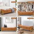 thumbnail image 3 of BaseBeauty 67" King Size End of Bed Storage Bench, Double Lids Storage Bench for Bedroom, Faux Leather Upholstered Storage Bench with Golden Legs, Brown, 3 of 9