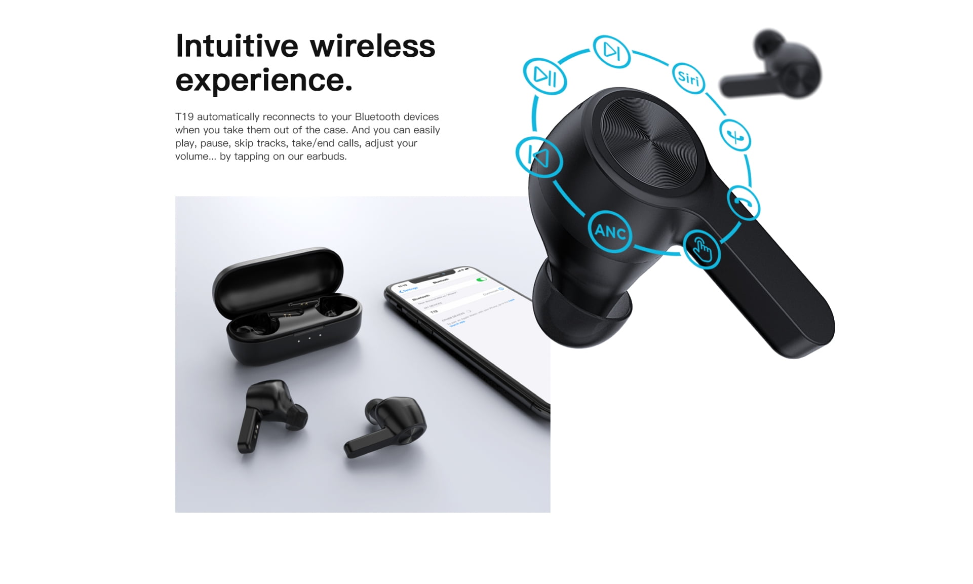 TWS Bluetooth Earphones True Wireless Stereo Earbuds w Mic J5G for ASUS Google Nexus 2 7, ZenFone 6 - Barnes & Noble NOOK HD Plus Color - Blackberry Key2 LE - BLU G9, Vivo XI - CAT S48c