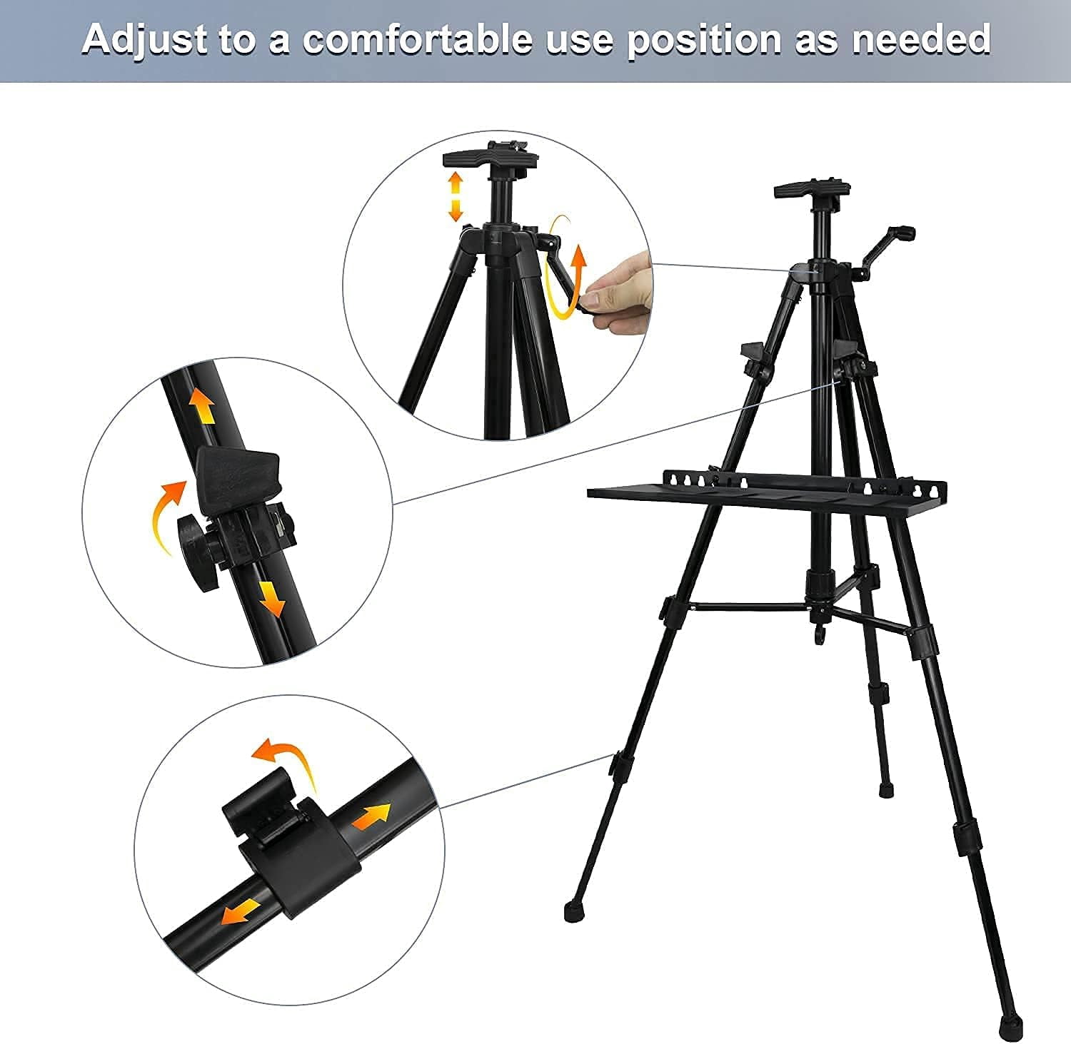 Easel Stand, 20" to 61" Adjustable Artist Easel for Adults, Aluminum Tripod Canvas Stand with Tray, Portable Painting Easel for Tabletop & Floor Displaying, Black