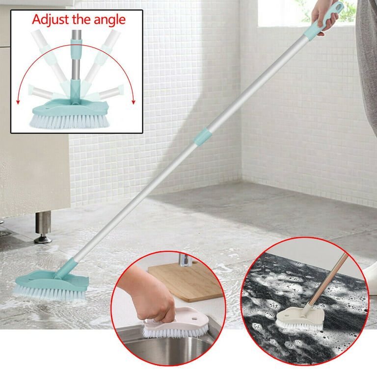 Long Handled Angled Grout Brush with Stiff Bristles for Cleaning Tiles and  Flooring
