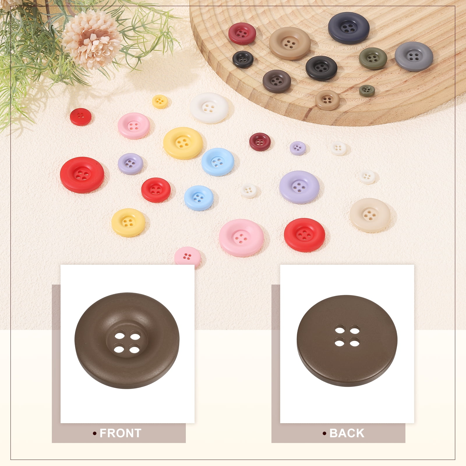 Uxcell 50pcs Sewing Button 30mm 4 Holes Resin Round Crafting Buttons, Dark Brown
