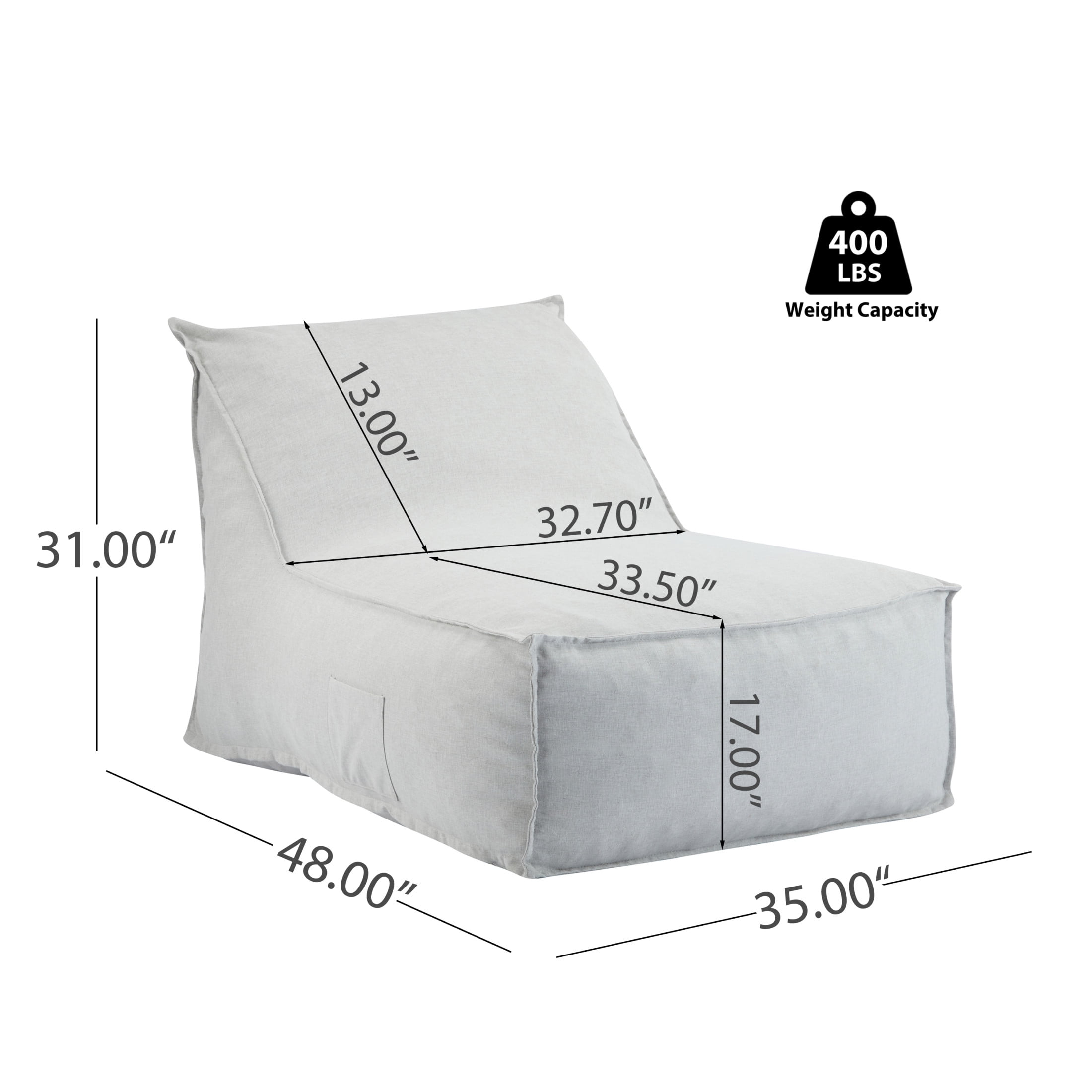 Christopher Knight Home 48" Outdoor Bean Bag Lounge Chair, Weather-Resistant Fabric, Light Gray. Set of 2