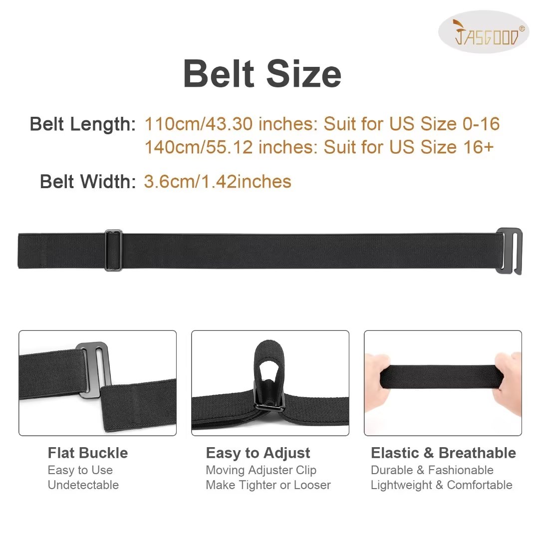 JASGOOD Women Invisible Stretch Belt with Flat Buckle photo 3