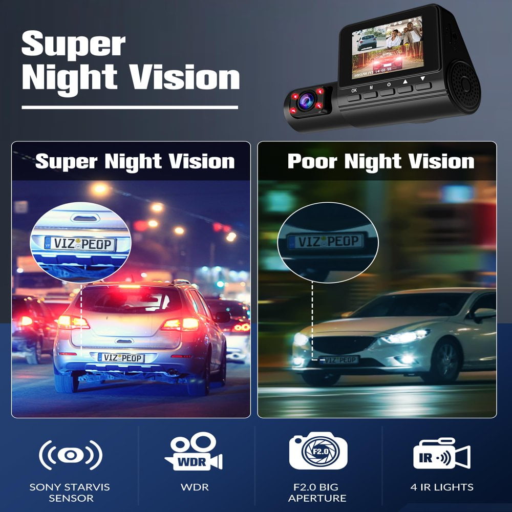 HLONK Dash Cam Front and Rear  3 Channel Dash Cam  1080P Dash Cam Front and Inside  Triple Dash Cam with Night Vision  Dash Camera  G-Sensor  24Hr Parking  Loop Recording  Black