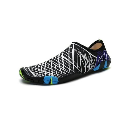 

SIMANLAN Womens Mens Water Shoes Color Block Barefoot Quick Dry Beach Shoe Surf Lightweight Flats Outdoor Slip On Aqua Socks White Black 9