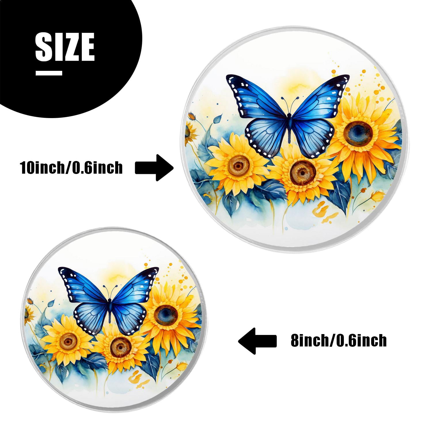Round Stove Burner Covers 4 Pcs for Home Decor Cooktop Decorative ,Red Butterfly Yellow Sunflower in Garden pattern, Metal Round Stove Burner Covers 8Inch And 10Inch
