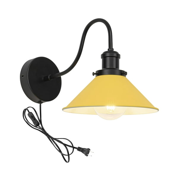 KAYYELAMP Retro Minimalist Style Wall Sconce UL Plug-in Cord Black Gooseneck With Yellow Iron Shade Wall Light Fixture For Cabinet Kitchen Hotel Bulb Sold Separately