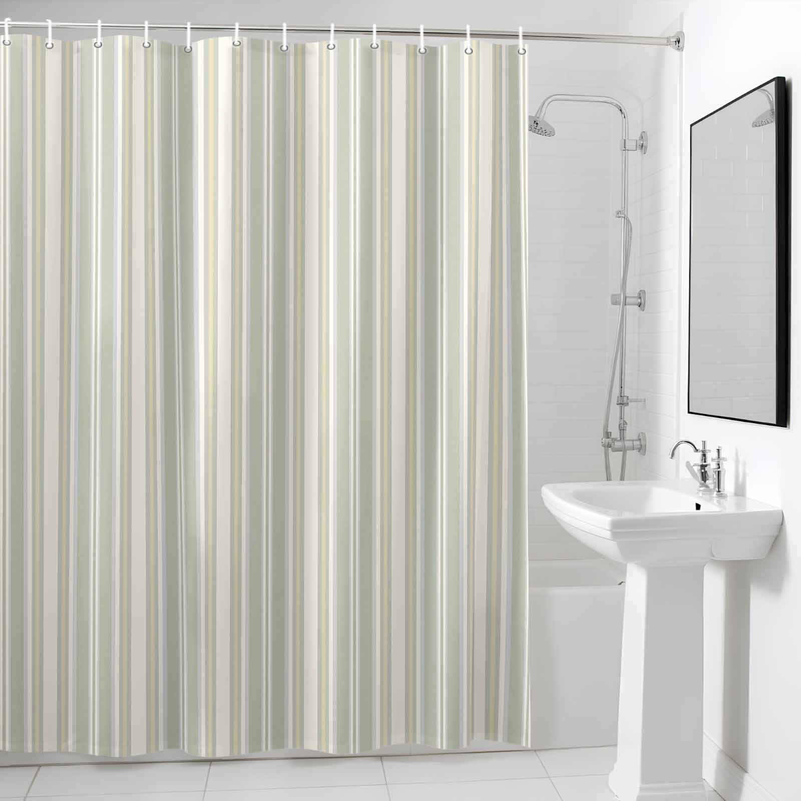 Green Stripe Shower Curtain, Vintage Abstract Art Farmhouse Green Vertical Stripe Waterproof Shower Curtain Set with 12 Hooks Lightweight Bath Curtains Fabric Bathroom Decor 72x72 Inches