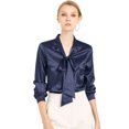 thumbnail image 1 of Allegra K Blusa Puntos Irregular Manga Larga Cuello Del Lazo Trabajo Casual Para Mujer Azul Oscuro XS, 1 of 5