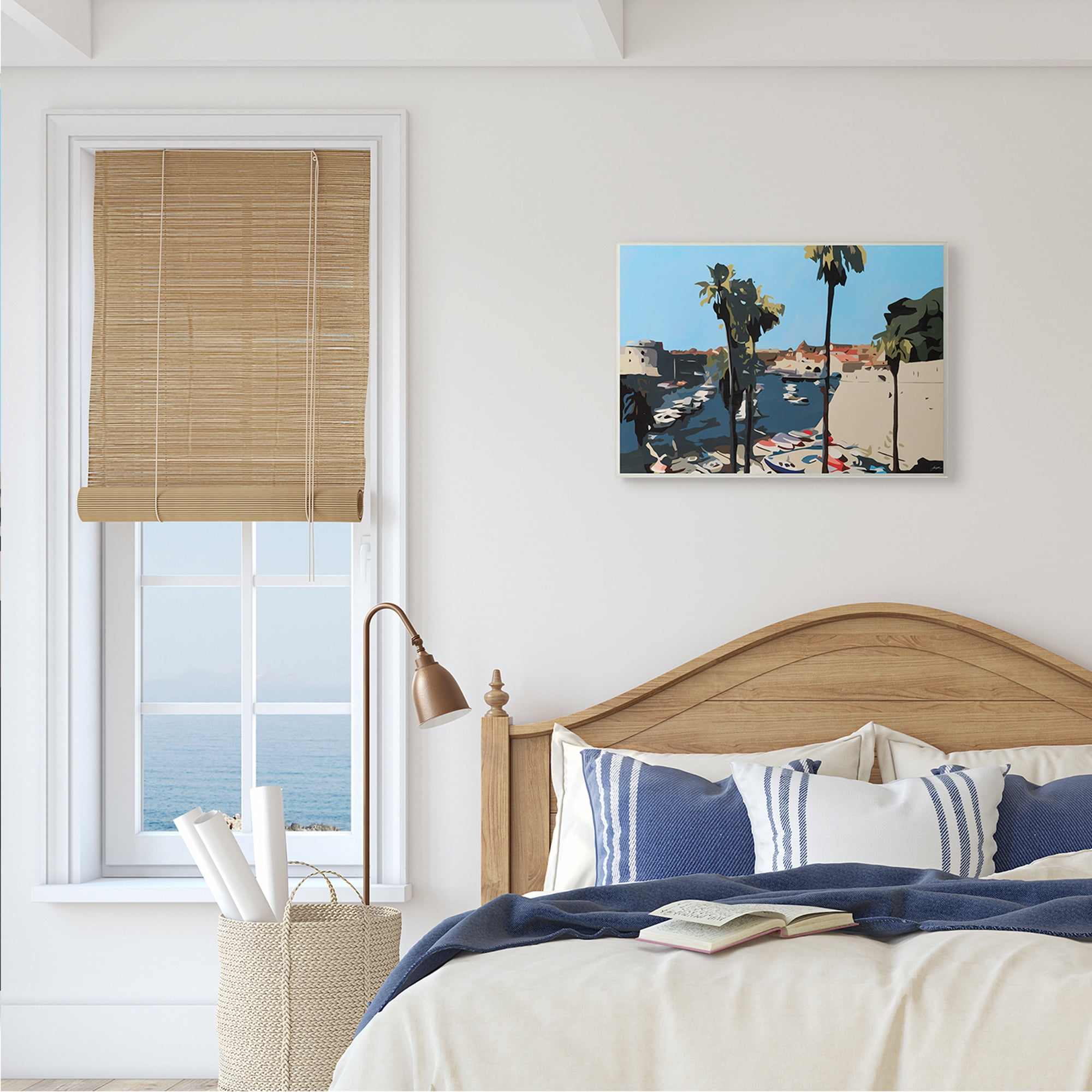 Stupell Industries Coastal City Boating Docks Tropical Palm Trees Nature Painting Unframed Art Print Wall Art, 13 x 19
