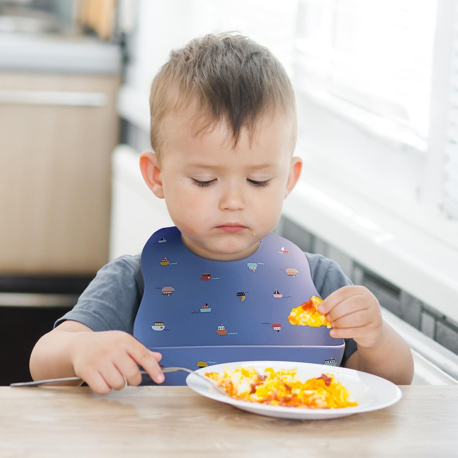 Kushies Silibib- bavoir en silicone - Sailor Blue