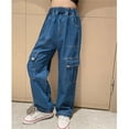 thumbnail image 6 of KAUOD Girls Baggy Cargo Jeans Wide Leg Denim Pants Kids Elastic Waist Loose Fit Trousers Multi Pockets Streetwear Clothes, 6 of 7