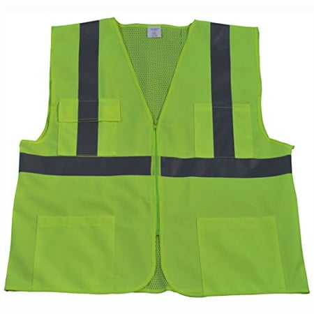 Closure Front Pocket - Petra Roc LV2-FSMB-4X/5X ANSI Class 2 Front Solid Mesh Back 4 Pockets Zipper Closure Safety Vest, 4X-Large/5X-Large, Lime Solid/Mesh Back