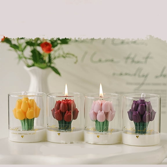 Valentine's Day Scented Cup Candle With Red Rose Bouquet Decor, Small Gift For Lovers Ideal For Couples, Romantic Home Decor & Gift Idea With Clear Glass Container, Aromatherapy