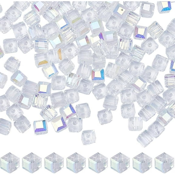 1 Box About 294Pcs 4mm Crystal Cube Beads Clear Square Glass Beads Transparent AB Color Electroplate Faceted Spacer Beads for Jewelry Making Bead Assortments DIY Necklaces Bracelets Crafts