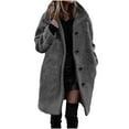 thumbnail image 2 of TFEOQRY Women's Winter Long Plush Top Jacket Solid Color Long Sleeve Top Button Plush Coat with Pockets Dark Gray, 2 of 9
