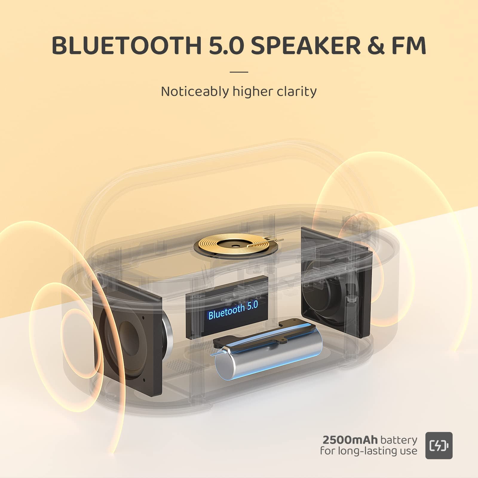 6-in-1 Wireless Charger Bluetooth Speaker with Alarm Clock, FM Radio & Night Light for iPhone Wood + 18W Adapter