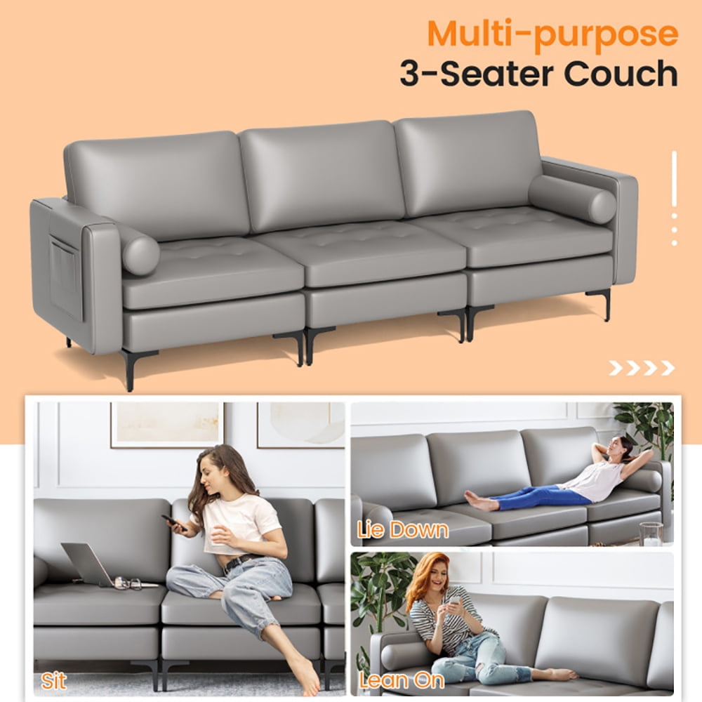 Finihen Sectional Sofa Couch, 3-Seat Sofa Sectional with Side Storage Pocket and Metal Leg, for Living Room, Bedroom, Light Gray Finihen Sectional Sofa Couch, 3-Seat Sofa Sectional with Side Storage Pocket and Metal Leg, for Living Room, Bedroom, Light Gray