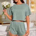 thumbnail image 7 of MVRLSH Womens Lounge Pajama Sets Striped Print Short Sleeve Tee Side Split Short Two Piece Summer Soft Comfortable Tank Tops Green Size XL, 7 of 7