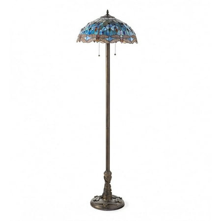 Wind & Weather Tiffany-Style Stained Glass Floor Lamp with Dragonfly Motif and Metal Base